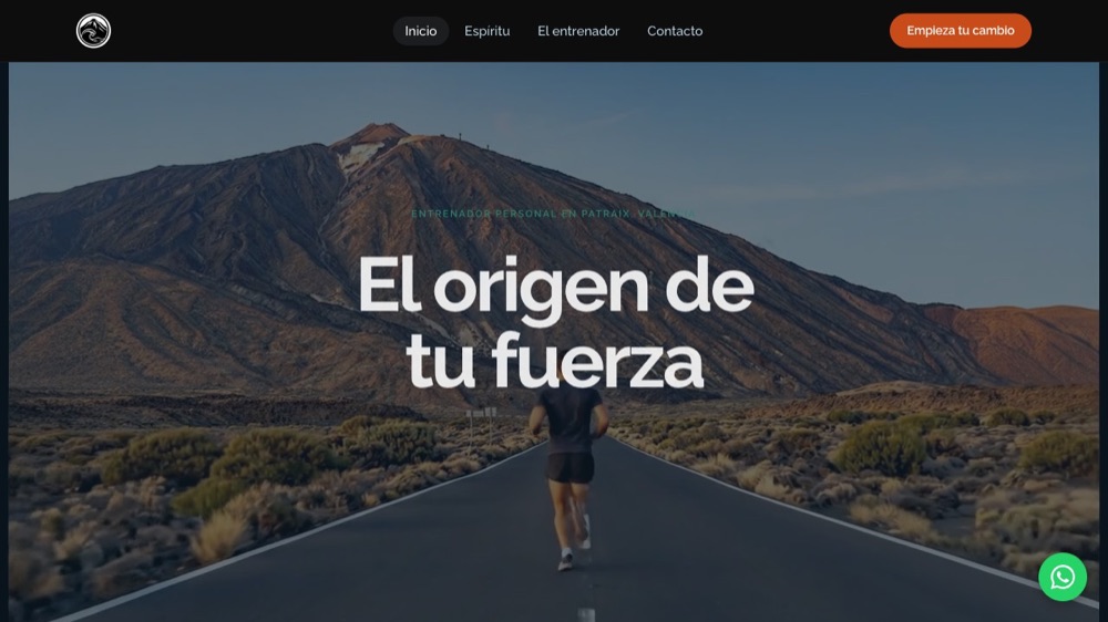 Portada de menceystudio.com: un corredor en una carretera hacia el Teide, con el titular «El origen de tu fuerza»